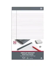 TRU RED™ Notepads, 8.5" x 14", Wide Ruled, White, 50 Sheets/Pad, 12 Pads/Pack