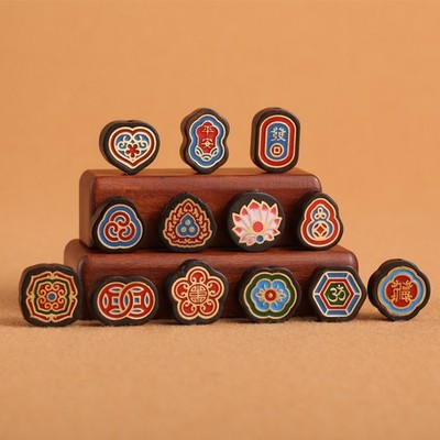 65Pcs 13 Styles Ebony Wood Painted Charms Set Chinese Traditional DIY