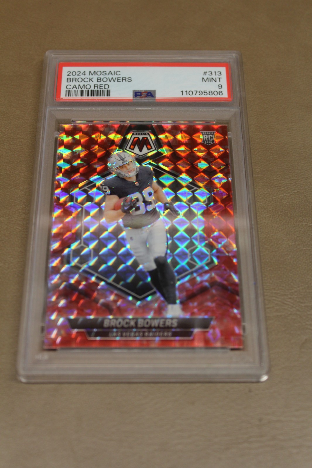 2024 PANINI MOSAIC CAMO RED #313 BROCK BOWERS ROOKIE RC PSA 9