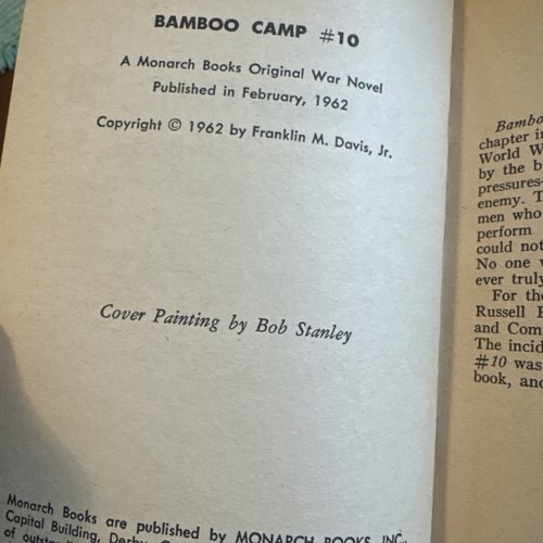 1961 BAMBOO CAMP #10 Franklin Davis 1st Print BOB STANLEY Cover WW II Monarch - Picture 7 of 7