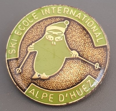 Abzeichen Badge ALPE D'HUEZ SKI ECOLE INTERNATIONAL Vintage 35mm ORIGINAL