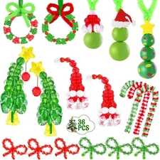 Vellibring 36 Set Christmas Beaded Crafts Ornament Beading Kit Classic Mini Hang