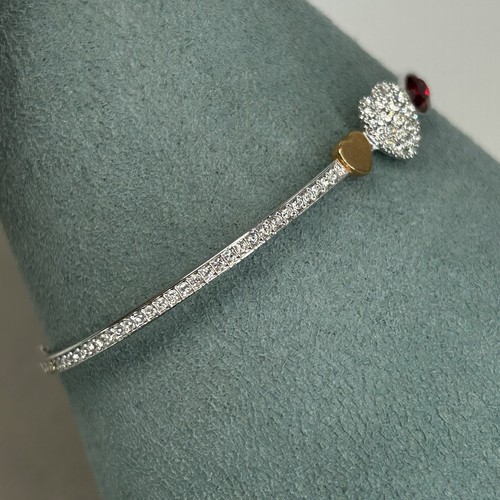 Swarovski bracelet half bangle crystal paved heart silver rhodium plated 6.5-8'' - Picture 3 of 8