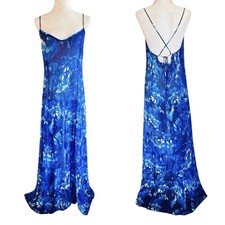 LoveShackFancy Maxi Fairy Slip Dress O/S Blue Backless Tie Dye Sheer Ethereal