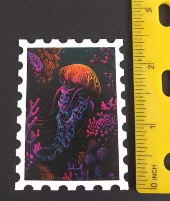 Jellyfish Swimming Colorful Floral Stamp Sticker (AF)