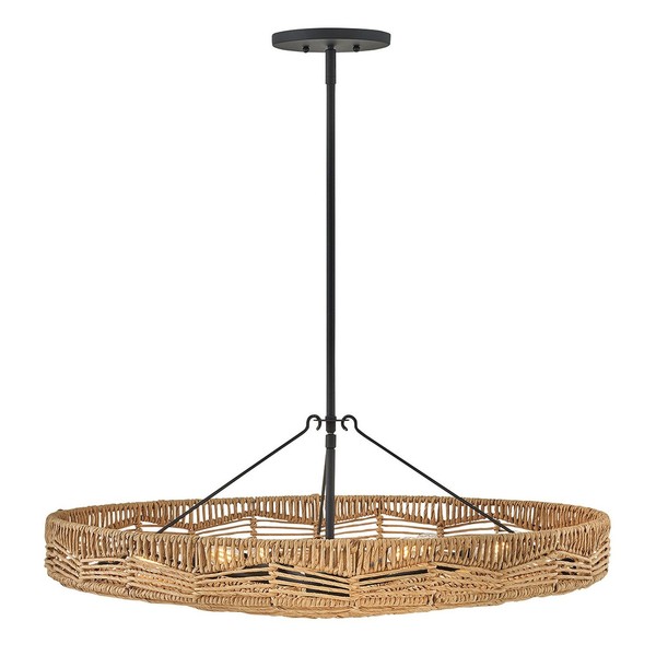 HäNgeleuchte Metall Rattan Ø 76.2 Cm Rund Boho 6X E14 HäNgelampe Wohnzimmer-image