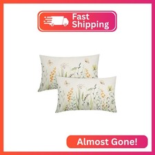 Spring Summer Floral Lumbar Pillow Covers 12X20 Inch Yellow Wild Flowers Green L