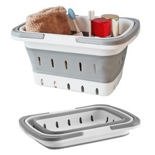 Grey 1 Pack Folding Plastic Bath Caddy, Handle, Perforated, Travel, Dorm, Shower