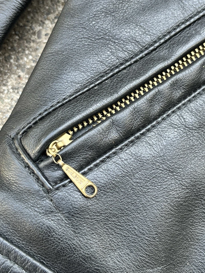 Vintage 60s Taubers Leather Motorcycle Jacket Talon Zips Buco Vanson 18” x 22” - Image 3 of 4