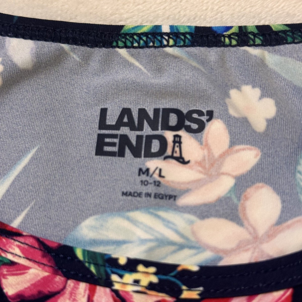 Lands End Deep Sea Navy UPF 50 Rashguard Long Sleeve Swim Tee Women’s M 10/12 View 2