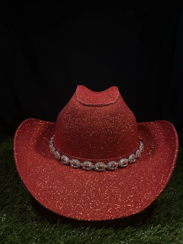 Sombrero Western The Blood Diamond - Acentos Carmesí Profundo con Cristal de Lujo Brillo Rojo Foto 2 de 4