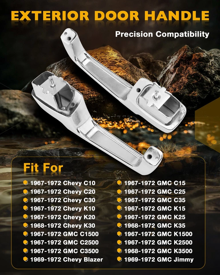Exterior Door Handles Set Chrome For 1967-72 Chevy C10 C20 C30 GMC K1500 Pickup Foto 2 de 4