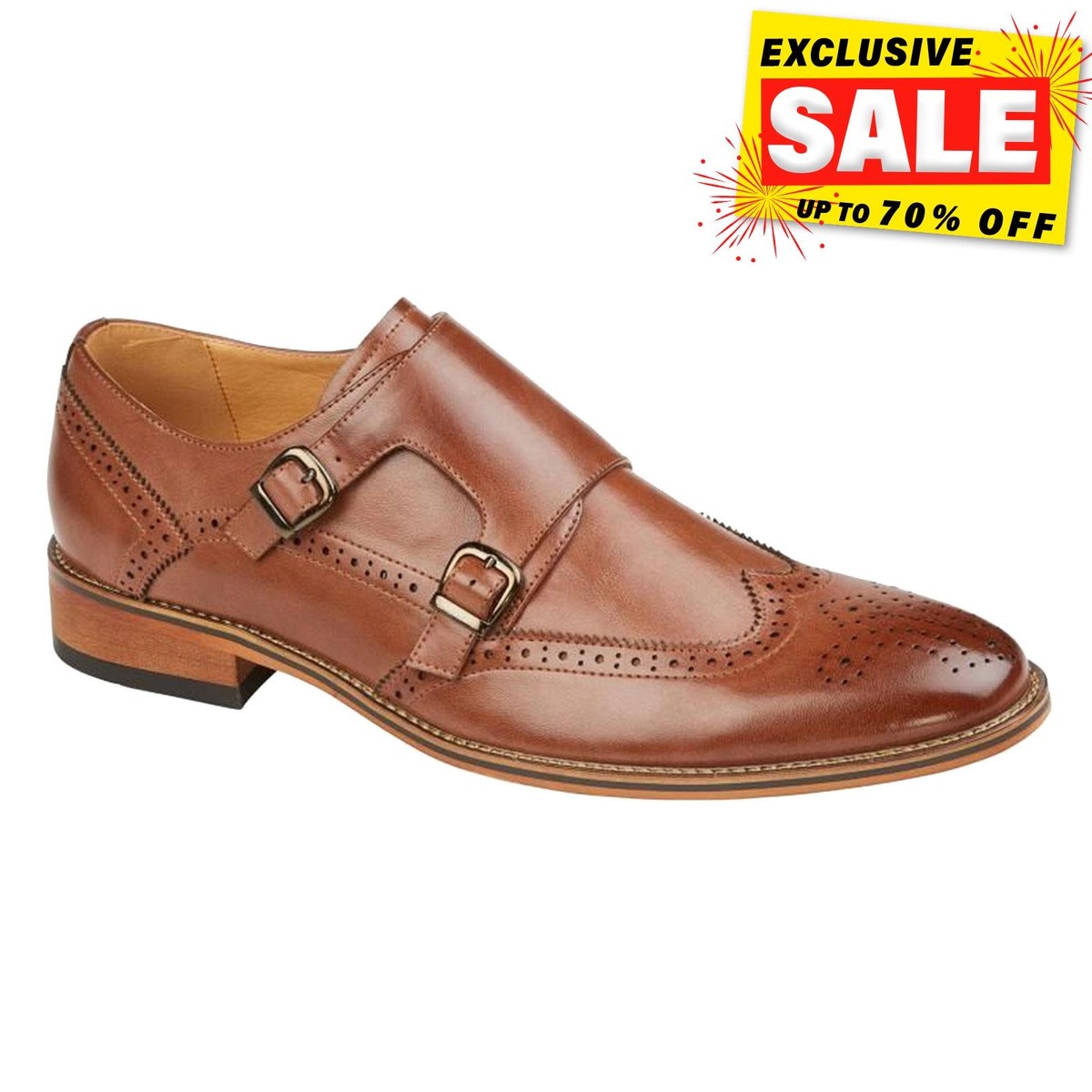 Goor Fullerton Mens Formal Dress Designed Brogue Monk Shoes Brown