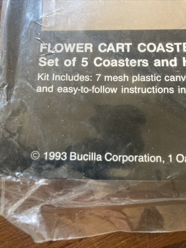 Vintage 1993 Bucilla Plastic Canvas #6100 Flower Cart Coasters Set Of 5 - Picture 3 of 4