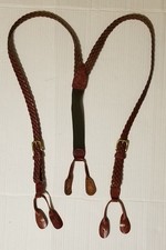 Land's End Adjustable Braided Woven Leather Suspenders Brown Made In Argentina