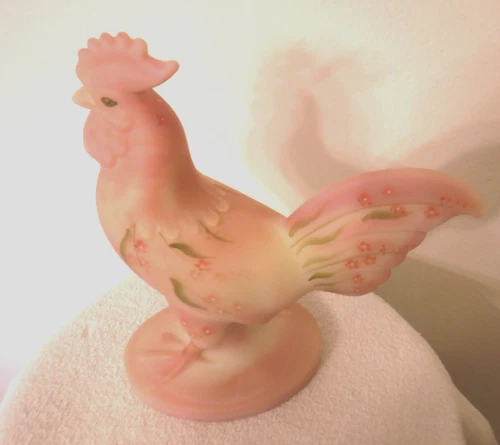 Fenton Burmese Glass Large 9" Rooster Figurine - George W Fenton Signature Piece