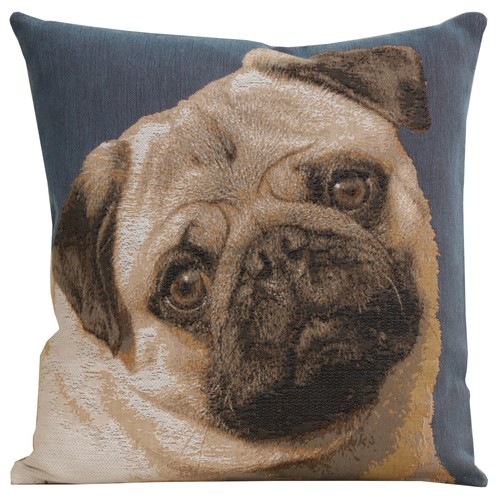 Throw Pillow Cover - Pug Dog in Blue II - Tapestry Woven Cushion Cover 14x14 in - Picture 2 of 11