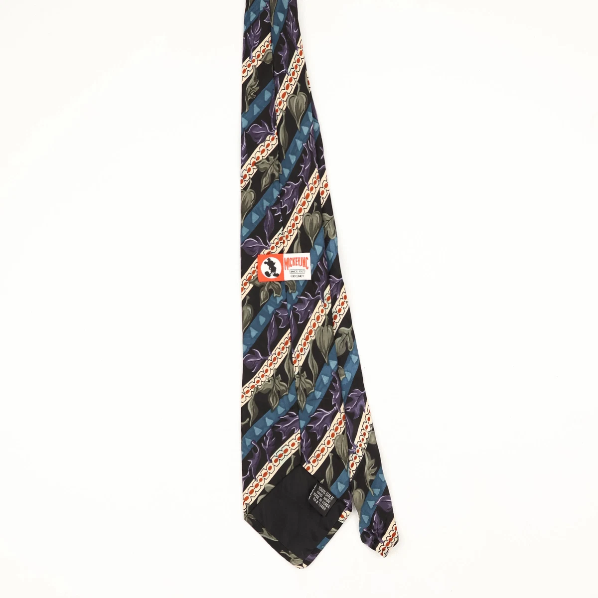 Disney Vintage Silk Tie 1990's Black Striped Donald Duck Wide Mens