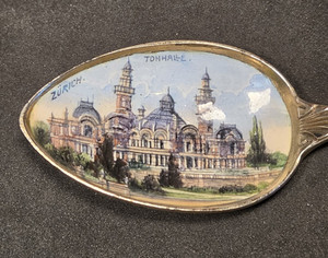 Zurich Tonhalle Enamel Souvenir Spoon 800 Silver