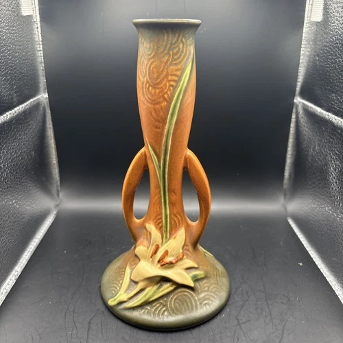 VINTAGE ROSEVILLE ZEPHRY LILY SIENNA VASE 7.5 TALL CERAMIC