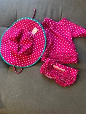 RuffleButts Pink Polka Dot 2-Piece Swim Set reversible hat. Rash guard 3 6 mo