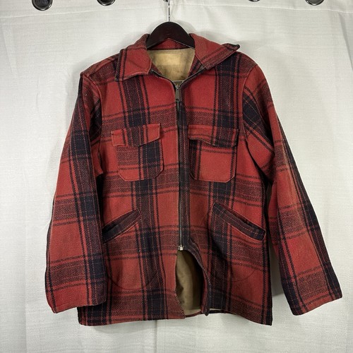 Vintage Wool Flannel Plaid Jacket L/XL Handmade Salvaged Talon Zipper Work Farm - Picture 8 of 13