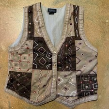 Vintage 90 s AGAPO Women s Floral Embroidered Vest Medium 100 Cotton
