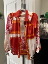 SATIN BUTTON UP MIAMI STYLE DRESS SHIRT WOMENS SIZE MEDIUM