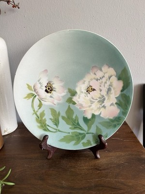 Antique St. Amand Hamage Nord Depose Peonies French Art Deco Faience Wall Plate
