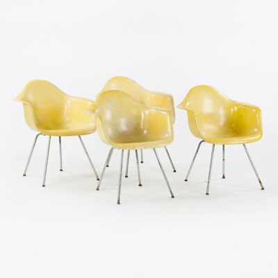 1952 Set of Four Herman Miller Eames Rope Edge SAX Dining / Side Armshell Chairs