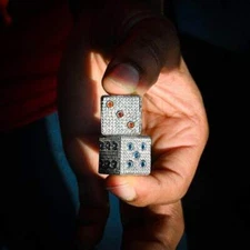 Vivid White Round Cut CZ, Blue Sapphire & Orange Citrine One Of A Kind Dice Set