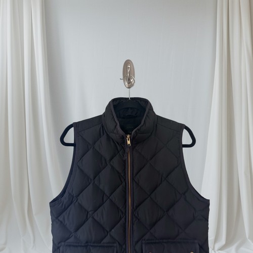 J. Crew Womens Excursion Vest Size M Black Quilted Down Filled Button Up Pocket - Picture 2 of 13