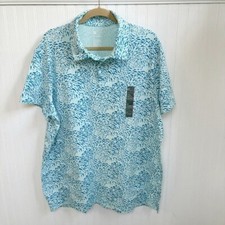 All in Motion Light Blue Fish Print Short Sleeve Polo Shirt Men  s Size XXL NEW