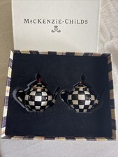 Mackenzie Childs Courtly Check Teapot Salt  Pepper Set New In Box