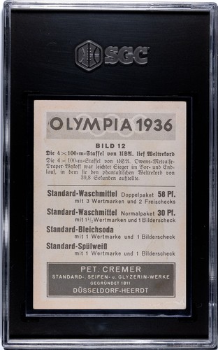 1936 Pet Cremer Olympia #12 Jesse Owens Team USA Rookie Card RC SGC 2 Iconic! - Bild 2 von 2