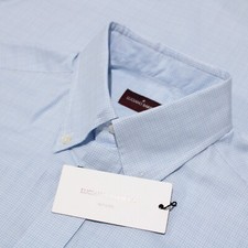 Luciano Barbera NWT Casual Button Down Shirt Size M US Blue Small Plaid Cotton