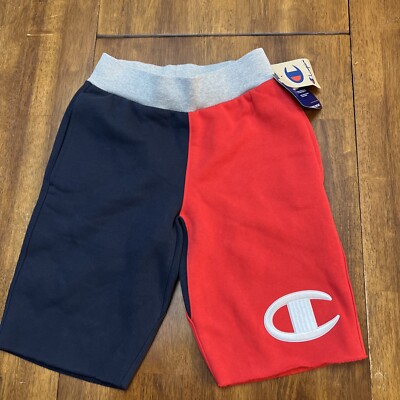 Champion Big C Logo Reverse Weave Sweat Cut-Off Shorts Mens XS Rare Scarlet/Navy