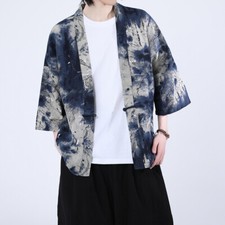 Men Japanese Kimono Outwear Loose Yukata Print Bathrobe Cardigans Jacket Vintage