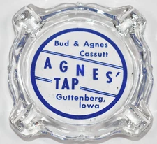 Vintage Agnes Tap Restaurant Bar Guttenberg IA Advertising Glass Ashtray