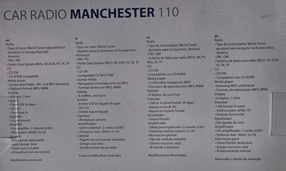 Blaupunkt 101 17 001 03 01 Blaupunkt Card Radio Manchester 110 Reproductor de CD Foto 4 de 4