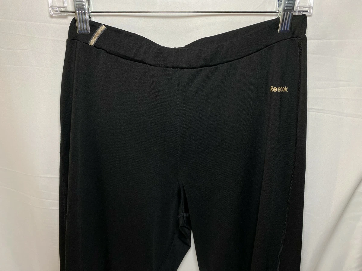 Reebok Play Dry Pants Womens Medium Black Logo Pull On Sweat Pants