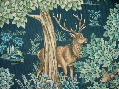 Woodland Sanctuary Saphirblau Gewebter Baumwollvorhang Polsterstoff