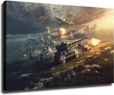 World War II Military Battle D-Day Tank Fighter Battleship Poster Canvas Print