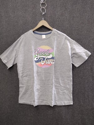 Secret Treasures Women's T-Shirt GOOD VIBES Gray Cotton Blend S 4-6