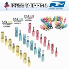 22-10AWG Crimp Connectors Heat Shrink Male Female Spade Bullet Terminals Wire