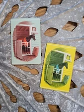 2 Vintage Midcentury Horse Playing Cards, Swap Trade Cards, Journal paper crafts