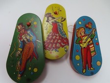 Lot 3 Vtg Tin Litho New Years USA Noise Makers US Metal CRANK Handle Mariachi