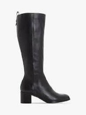Image of NEW Dune Women Truth BLACK Leather Knee Boots UK Size 3, 36 Block Heel Zip up