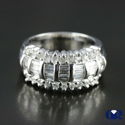 Natural 1.08 Ct Diamond Anniversary Ring Cocktail Ring In 14K White Gold