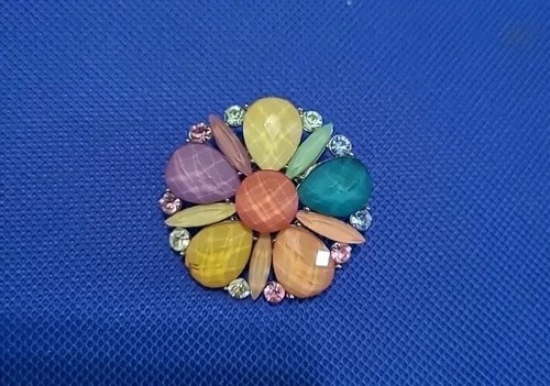 Vintage bunt facettenreich mehrformig Strass Blumen Brosche Pin Anhänger